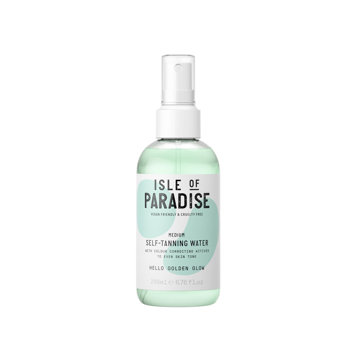 Isle of Paradise Self-Tanning Water application on face and body for even glow.