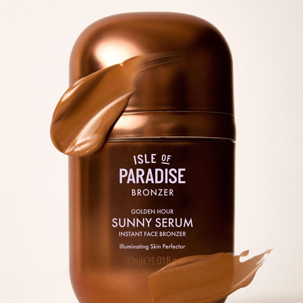 Body-illuminator use of Sunny Serum on shoulders and décolletage