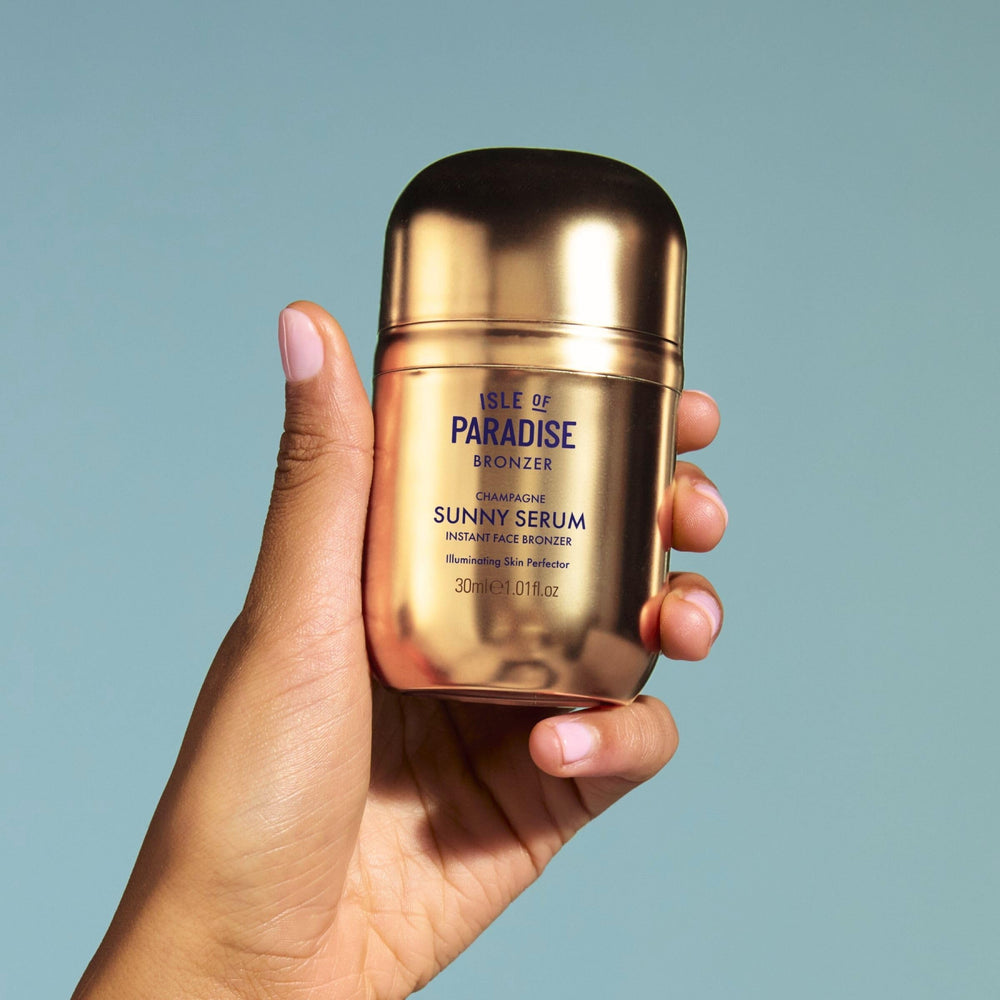 Isle of Paradise Sunny Serum Champagne sleek packaging with pump