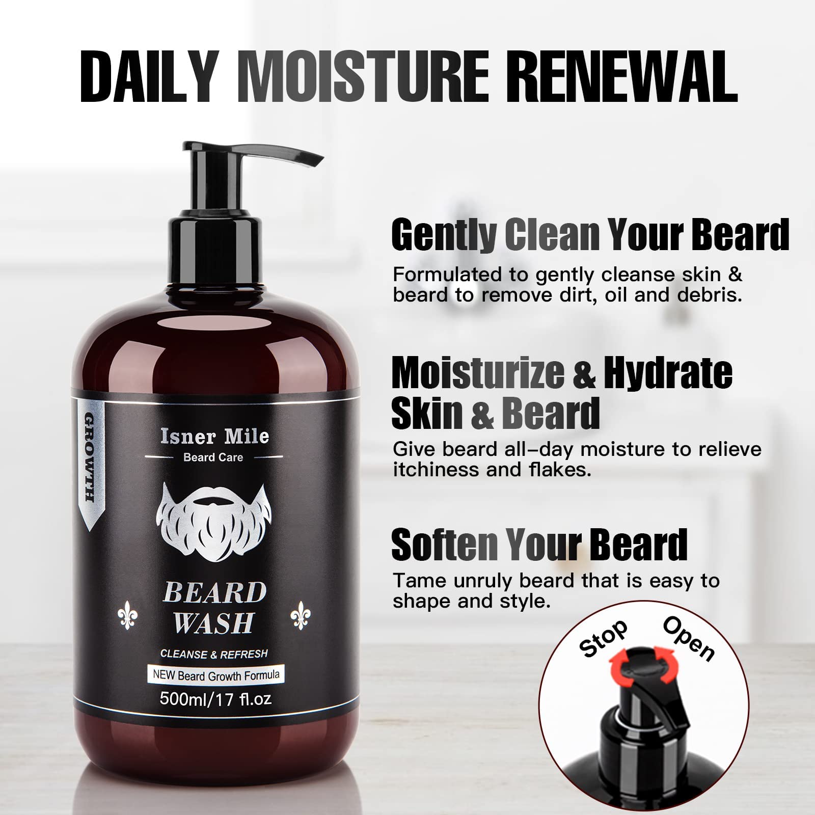 ISNER MILE Beard Grooming Kit display shows complete care routine value.