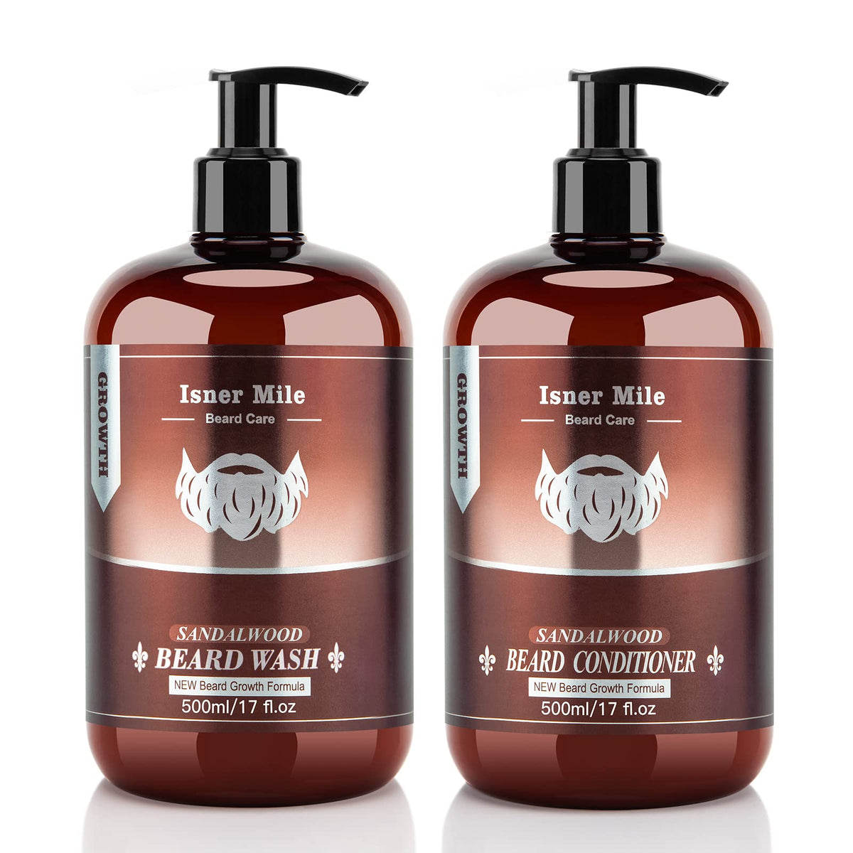 ISNER MILE beard wash bottle viewed from top for thorough cleansing and scent refresh.