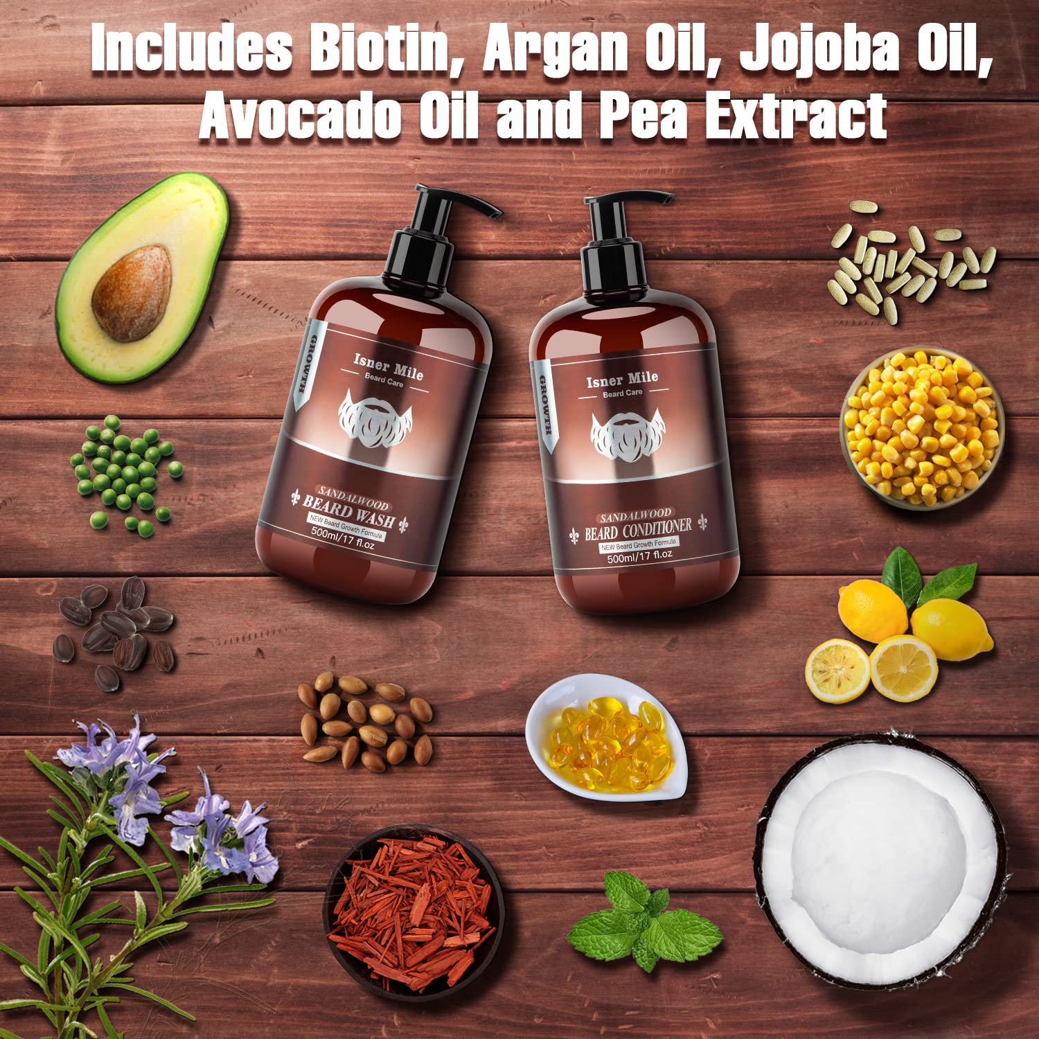 ISNER MILE biotin argan jojoba oils ingredient photo highlights nourishing scalp and hair.
