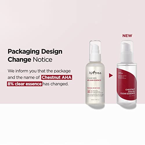 IsNtree Chestnut AHA 8% Clear Essence eco packaging highlighting upcycling.