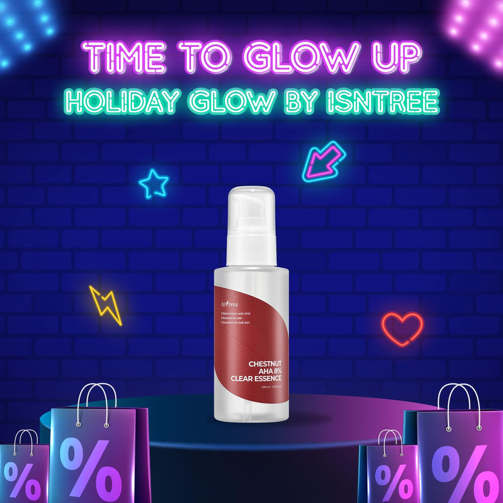 IsNtree Chestnut AHA 8% Clear Essence pump close-up for easy daily use.