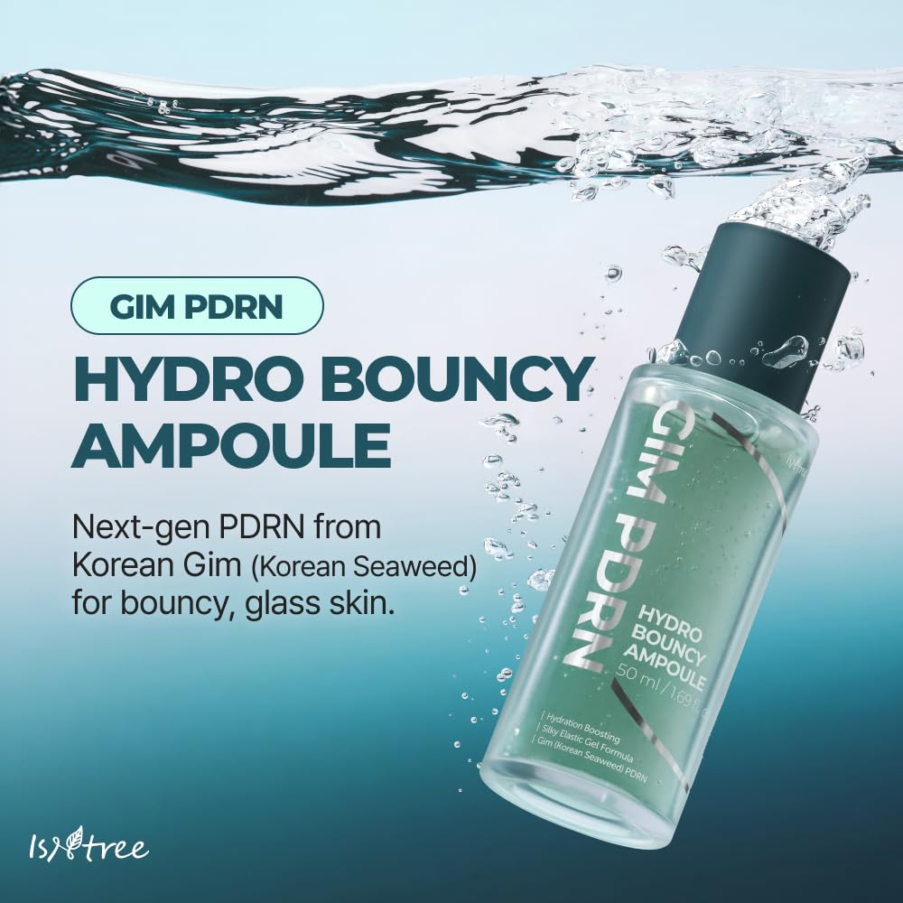 IsNtree Gim PDRN Hydro Bouncy Ampoule application on skin yields dewy glow.