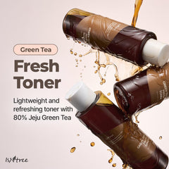 IsNTREE Green Tea Fresh Toner texture swirl highlights refreshing, alcohol-free formula
