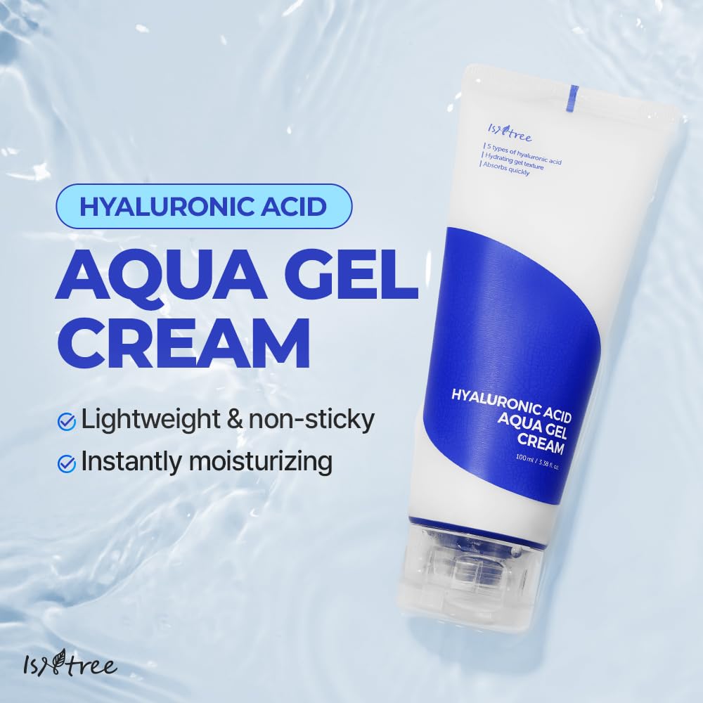 IsNtree Hyaluronic Acid Aqua Gel Cream bottle-closeup displaying non-greasy hydration
