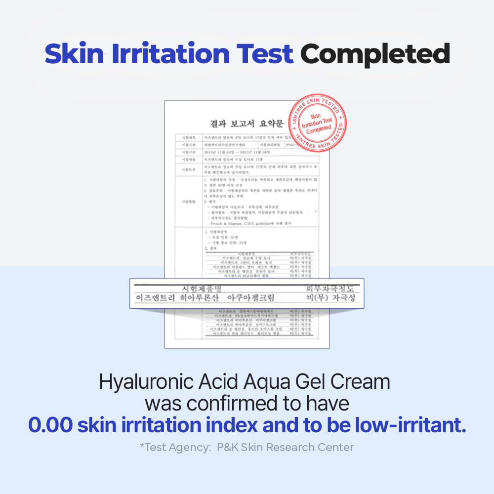 IsNtree Hyaluronic Acid Aqua Gel Cream packaging label showing 100ml/3.38fl oz