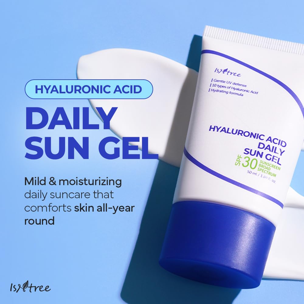 ISNTREE Hyaluronic Acid Daily Sun Gel application demonstrating quick absorption.
