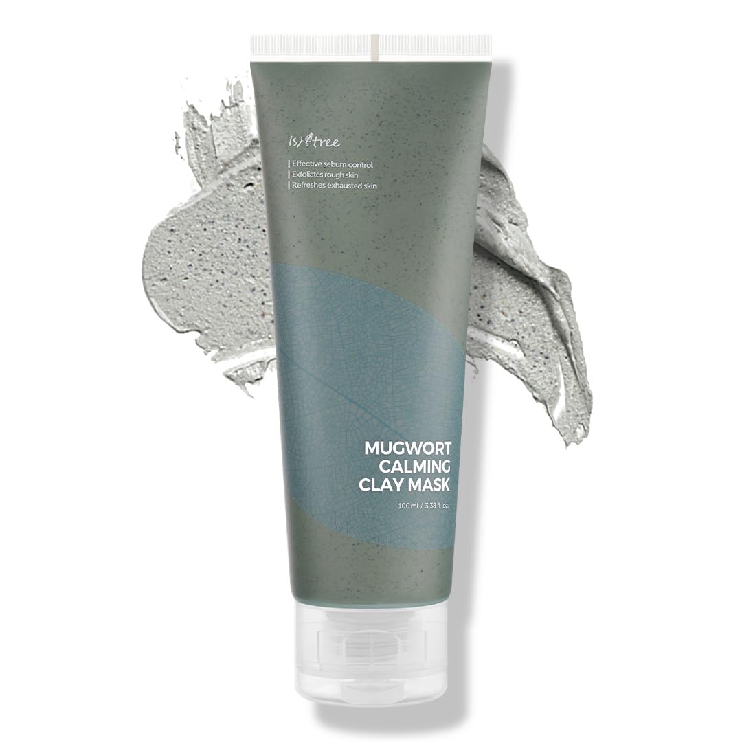 IsNtree Mugwort Calming Clay Mask jar showing soothing clay for sensitive skin and refined pores.