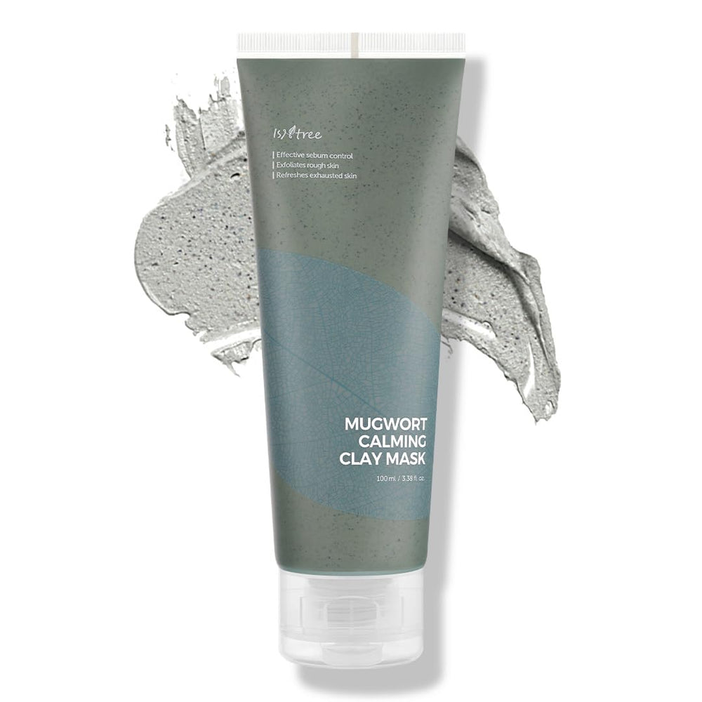 IsNtree Mugwort Calming Clay Mask jar showing soothing clay for sensitive skin and refined pores.