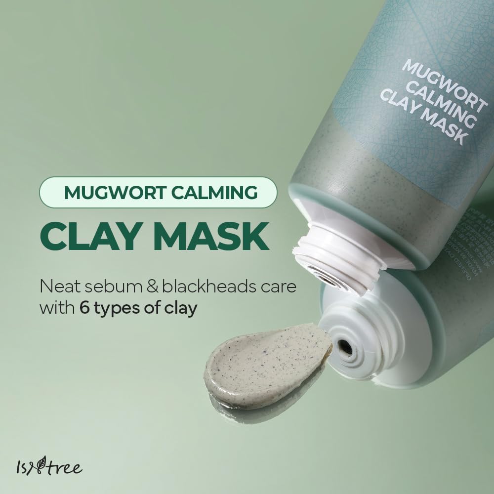 IsNtree Mugwort Calming Clay Mask closeup texture highlights natural clay and calming sensation.