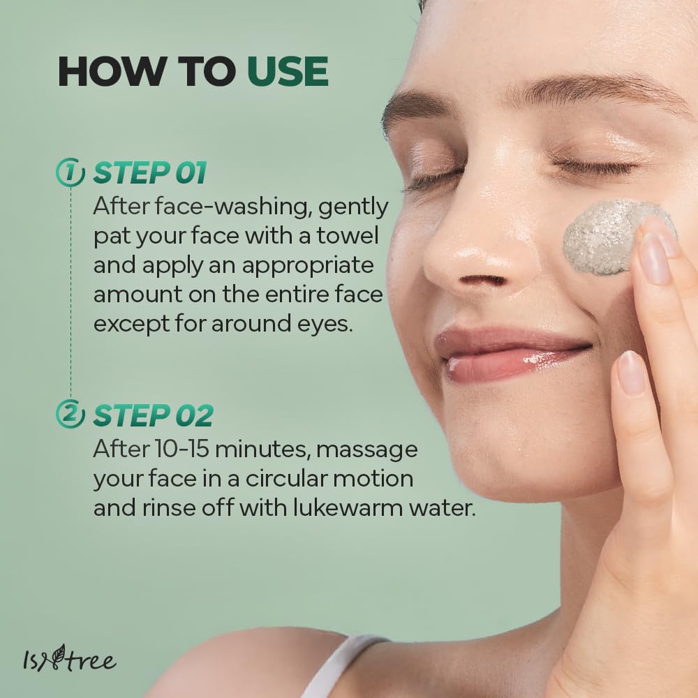 IsNtree Mugwort Calming Clay Mask rinse closeup revealing refreshed texture.