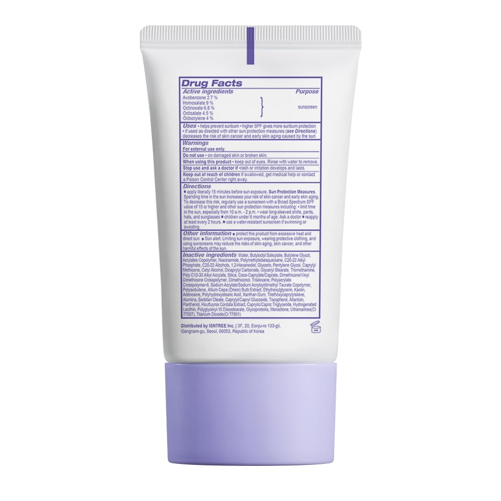 IsNtree Onion Newpair Sunscreen closeup of label with clear SPF information