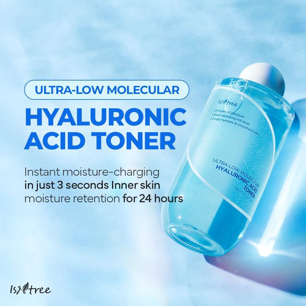 IsNtree Ultra-Low Molecular Hyaluronic Acid Toner applying on face for smooth, refreshed skin