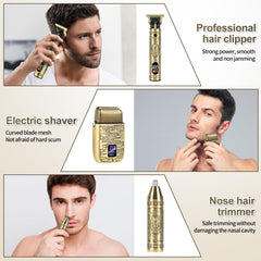 IsoLytrin T-blade beard trimmer closeup: carbon steel blades deliver precise, tug-free cutting.