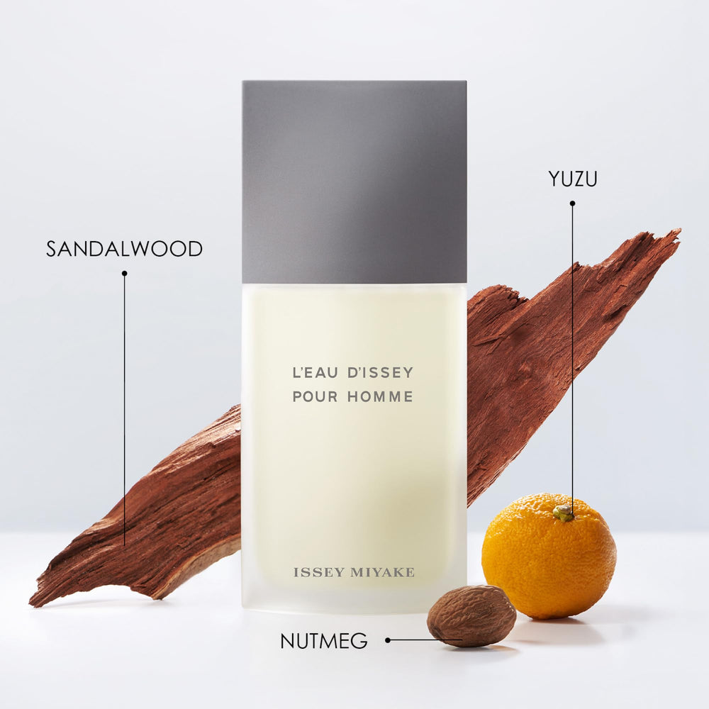 Issey Miyake bottle side view highlighting modern rectangular design for versatile occasions