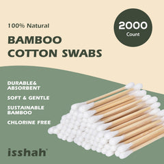 Isshah bamboo cotton swabs box back detailing FSC certification and material sustainability
