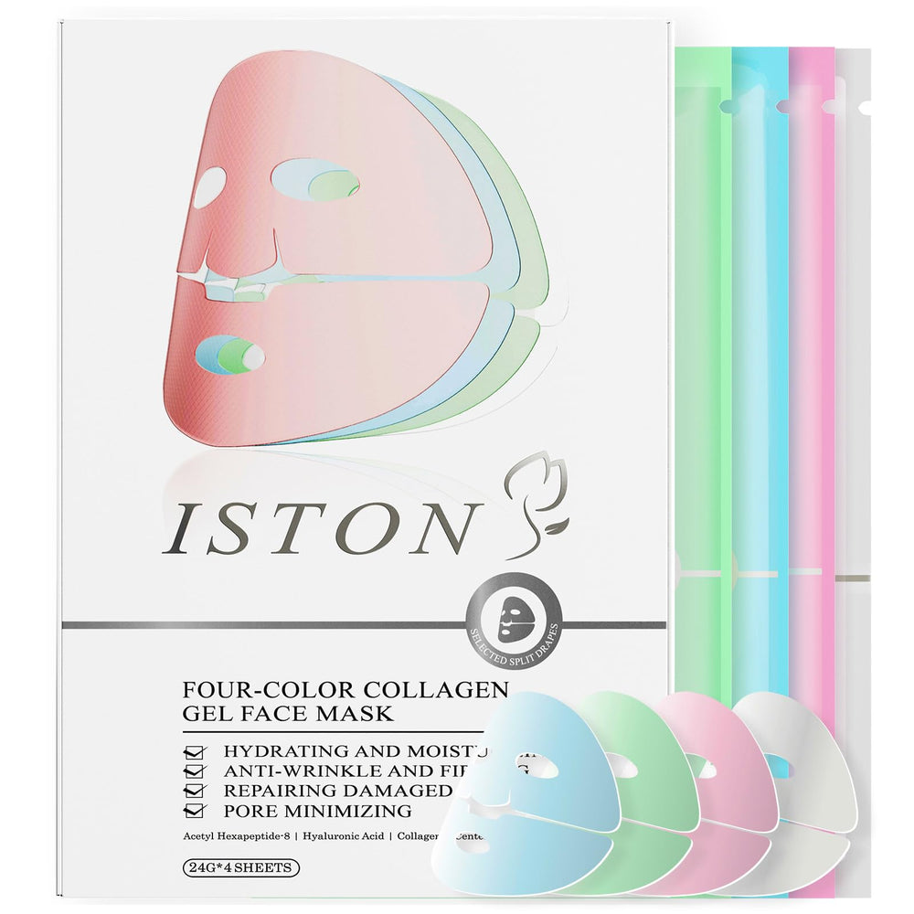 ISTON 4-in-1 Bio-Collagen mask set packaging shows premium all-skin care kit.