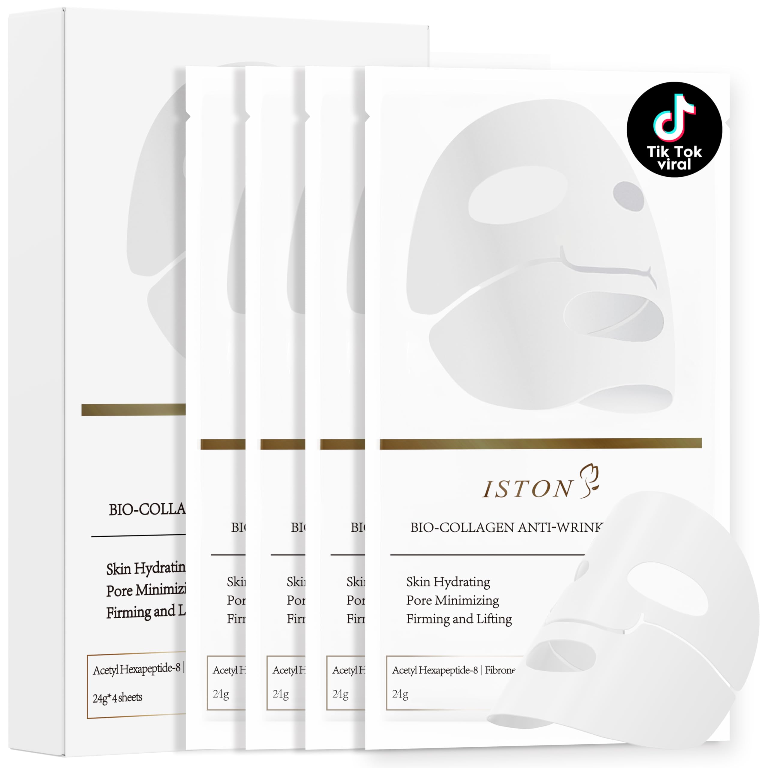 ISTON 4Pack Collagen Face Mask pack view for at-home hydration