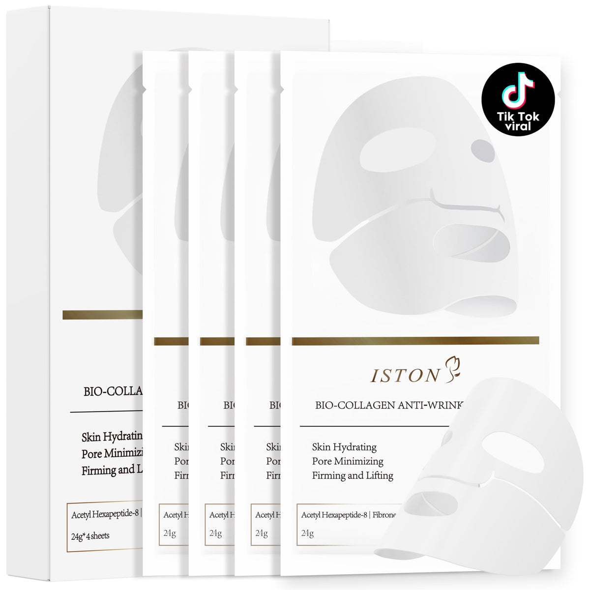 ISTON 4Pack Collagen Face Mask pack view for at-home hydration