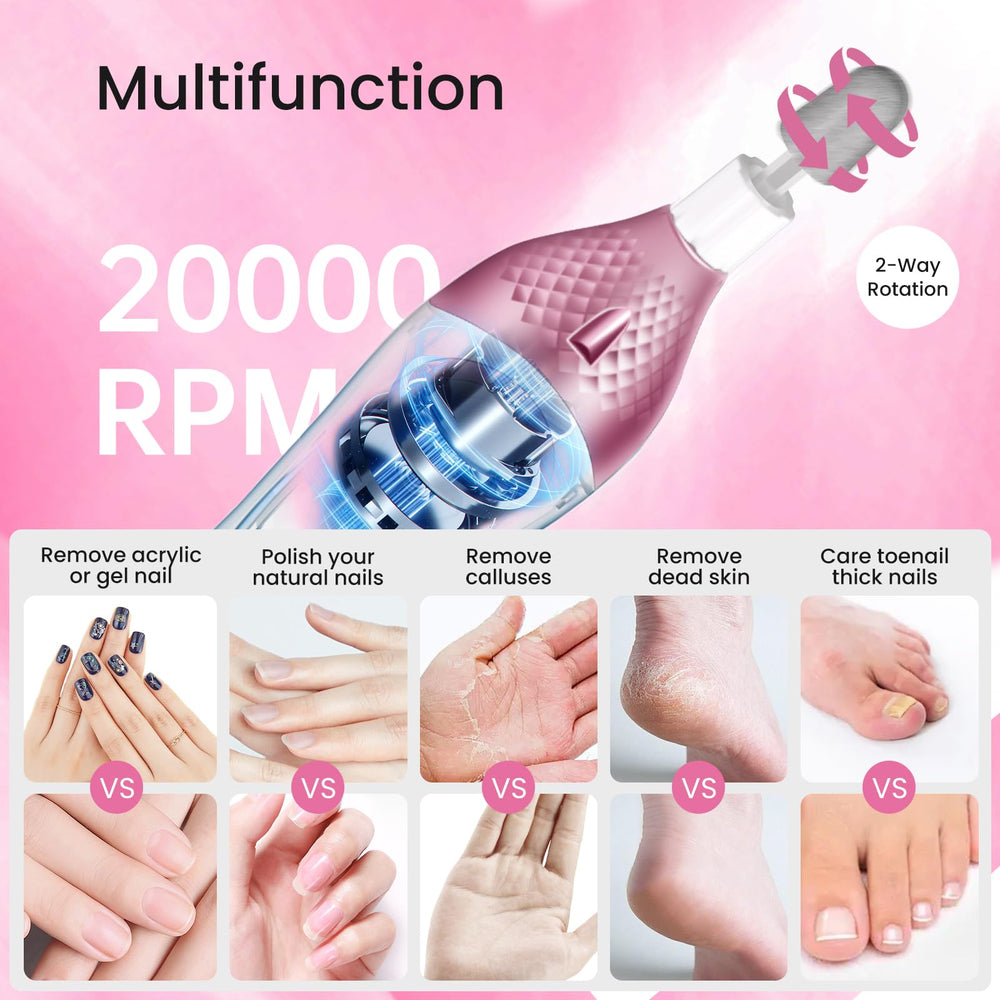 ISTON rechargeable nail drill shown with USB charging for portability.