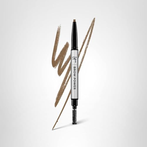 IT Cosmetics Brow Power spoolie and pencil combo demonstrates quick brow polishing
