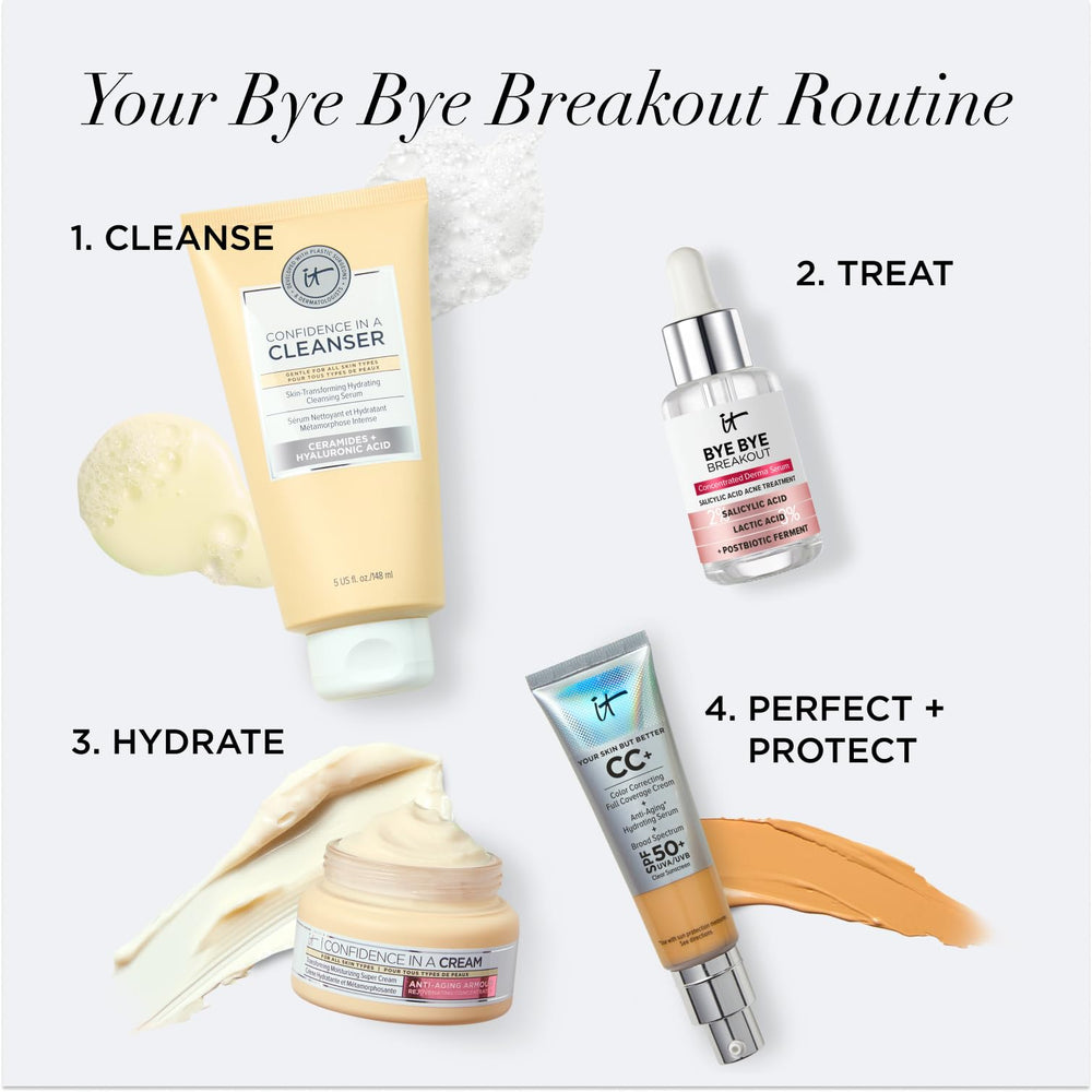 IT Cosmetics Bye Bye Breakout Serum fragrance-free label highlights sensitive-skin suitability.