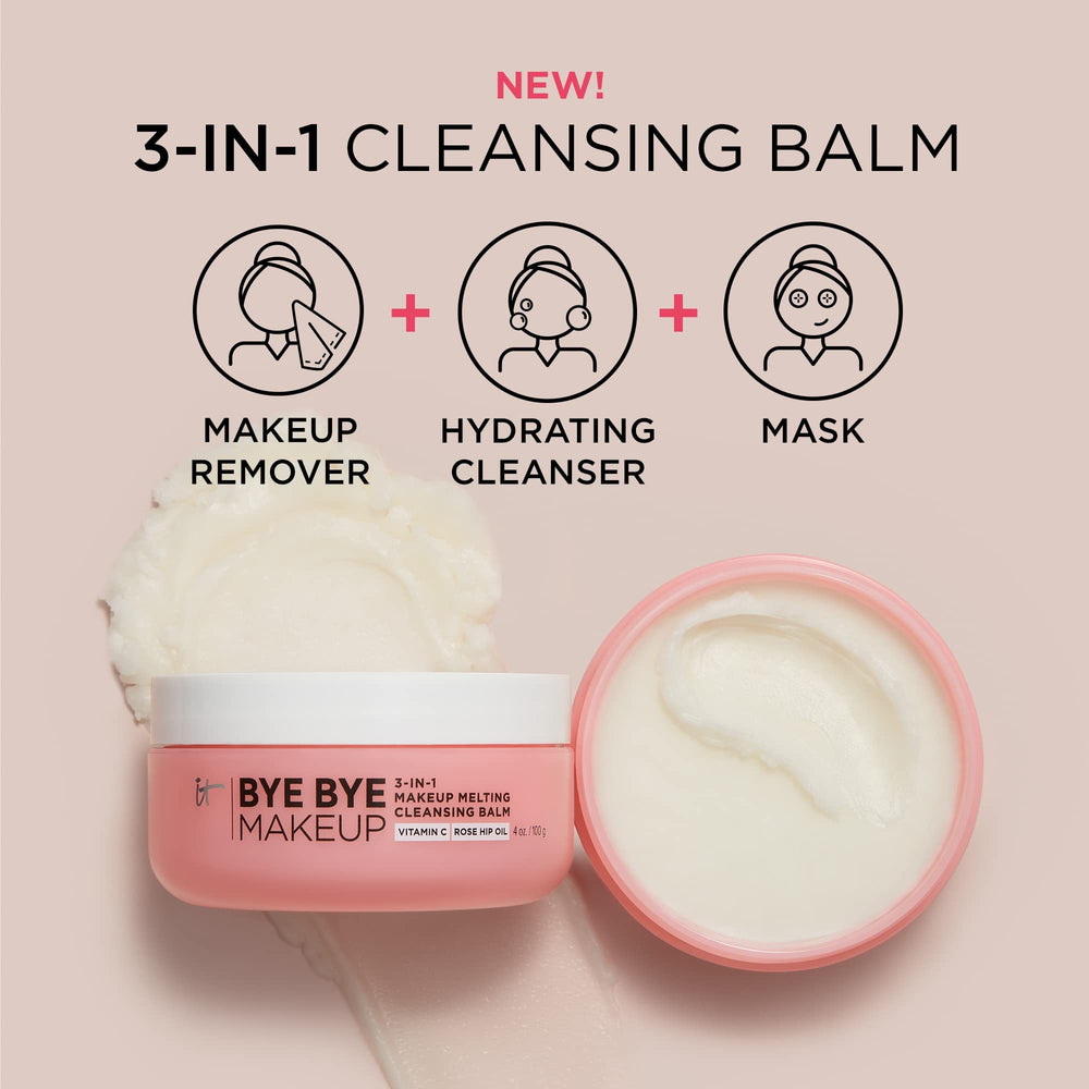 Rosehip oil nourishes skin while cleansing with IT Cosmetics balm.