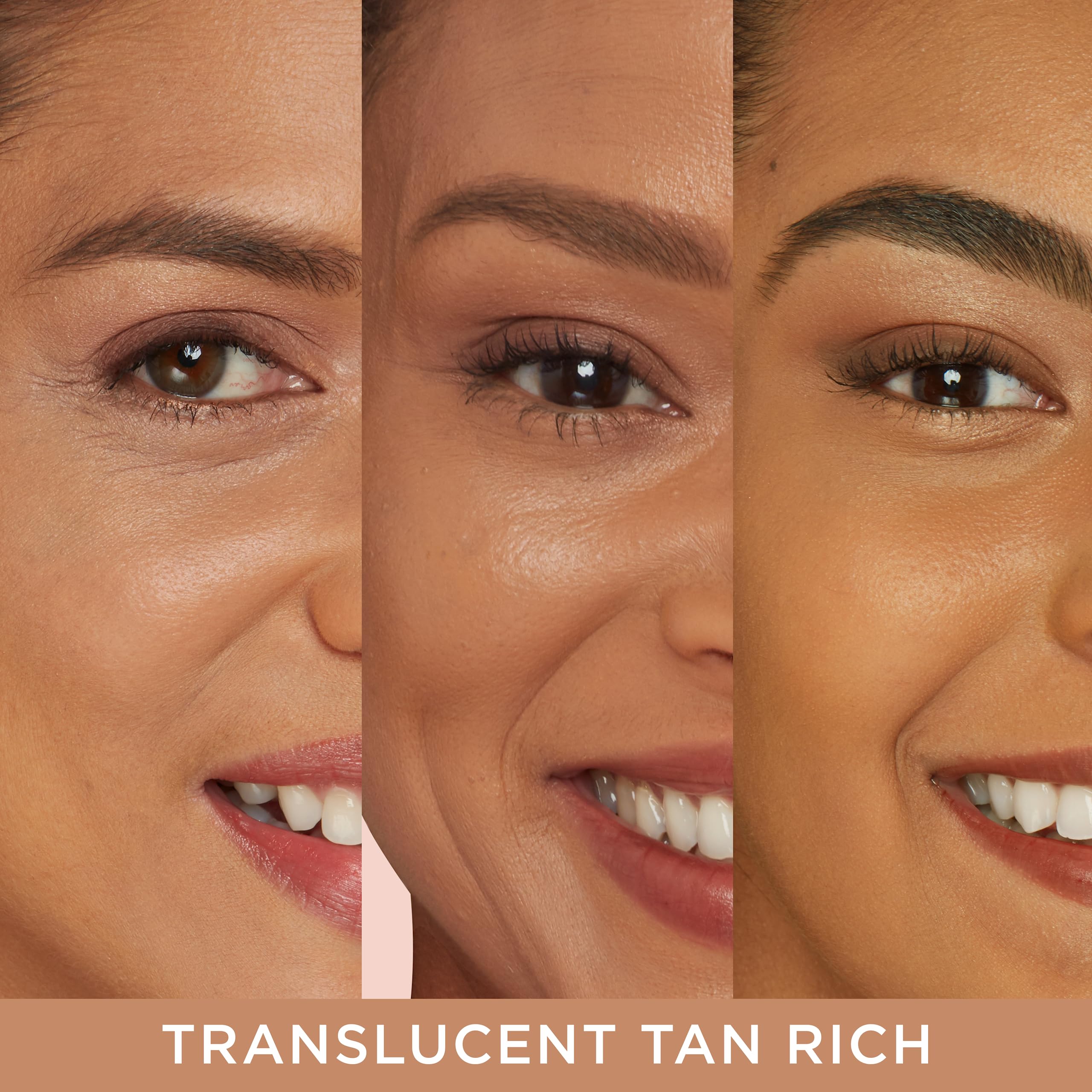 IT Cosmetics swatch on arm showing translucent tan-rich blend for natural finish benefit
