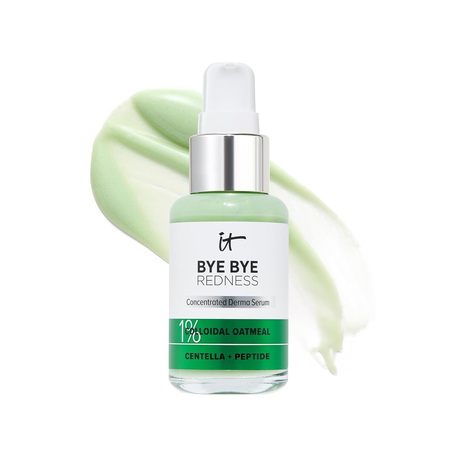 IT Cosmetics Bye Bye Redness Serum bottle close-up shows calming formula for sensitive skin