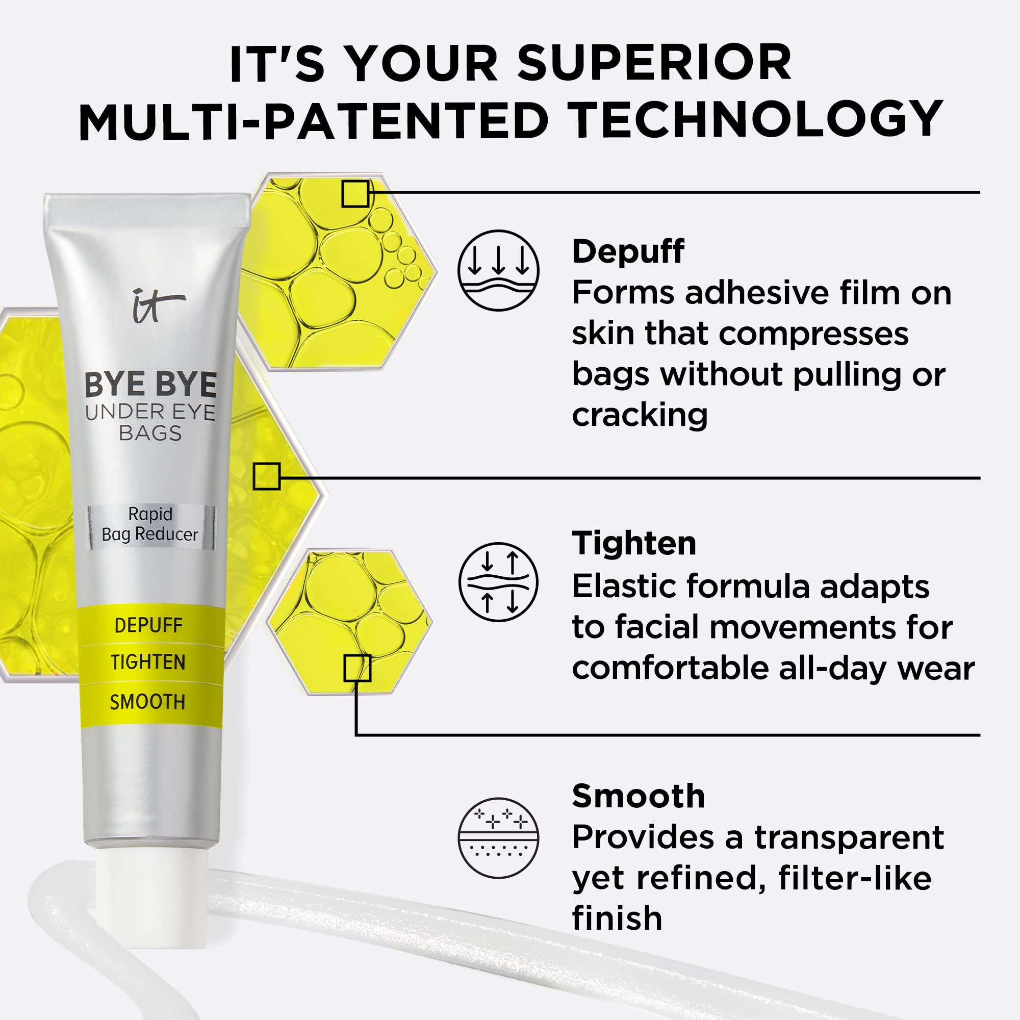 IT Cosmetics Bye Bye Under Eye Bags 15-minute results shown on model's under-eye area.