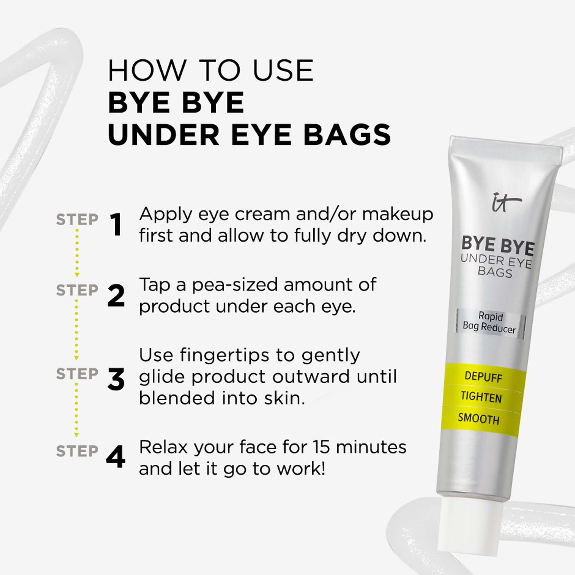 IT Cosmetics Bye Bye Under Eye Bags tightening effect image indicates temporary lift and firmness.