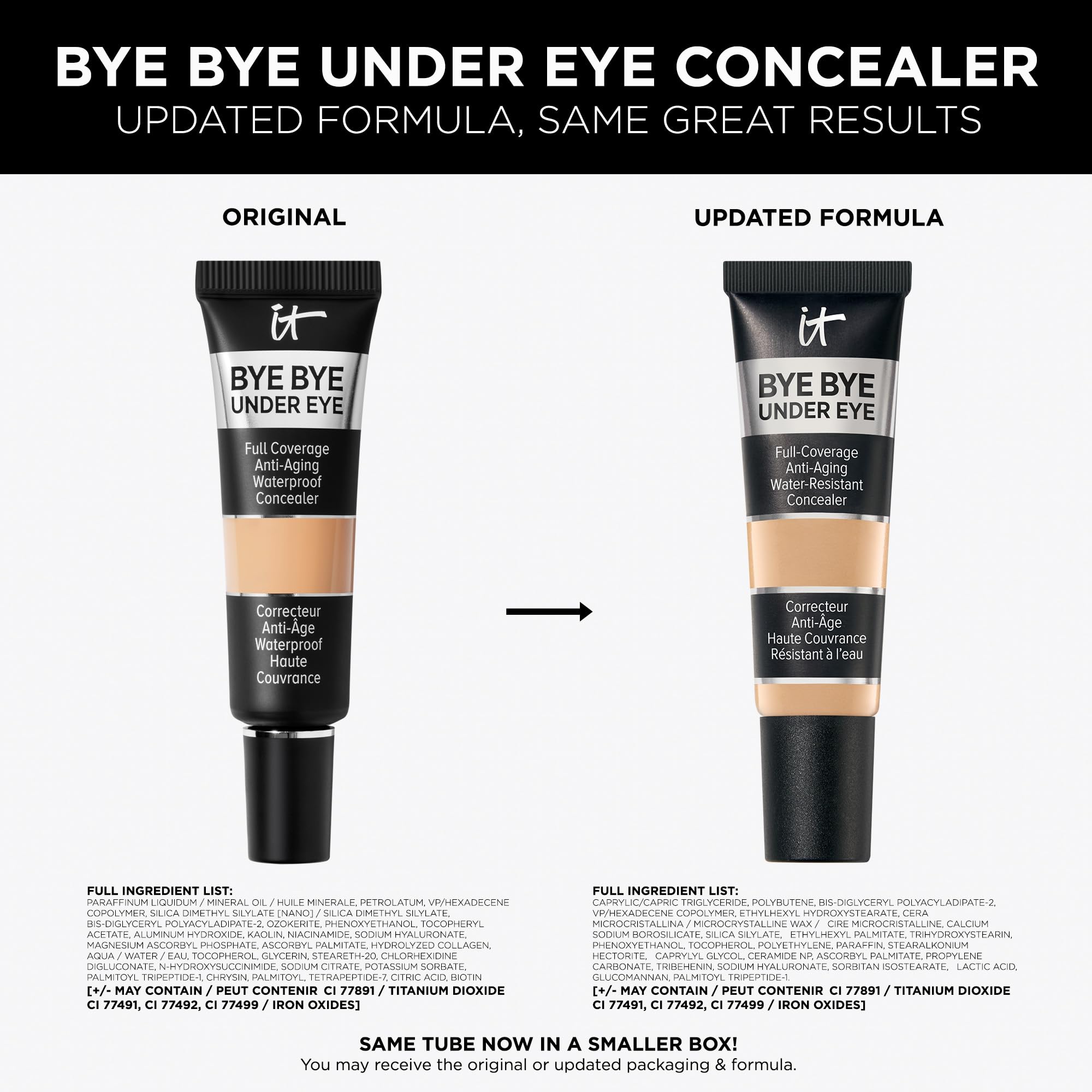 IT Cosmetics Bye Bye Under Eye Concealer Light Buff smooths fine lines with anti-aging formula.