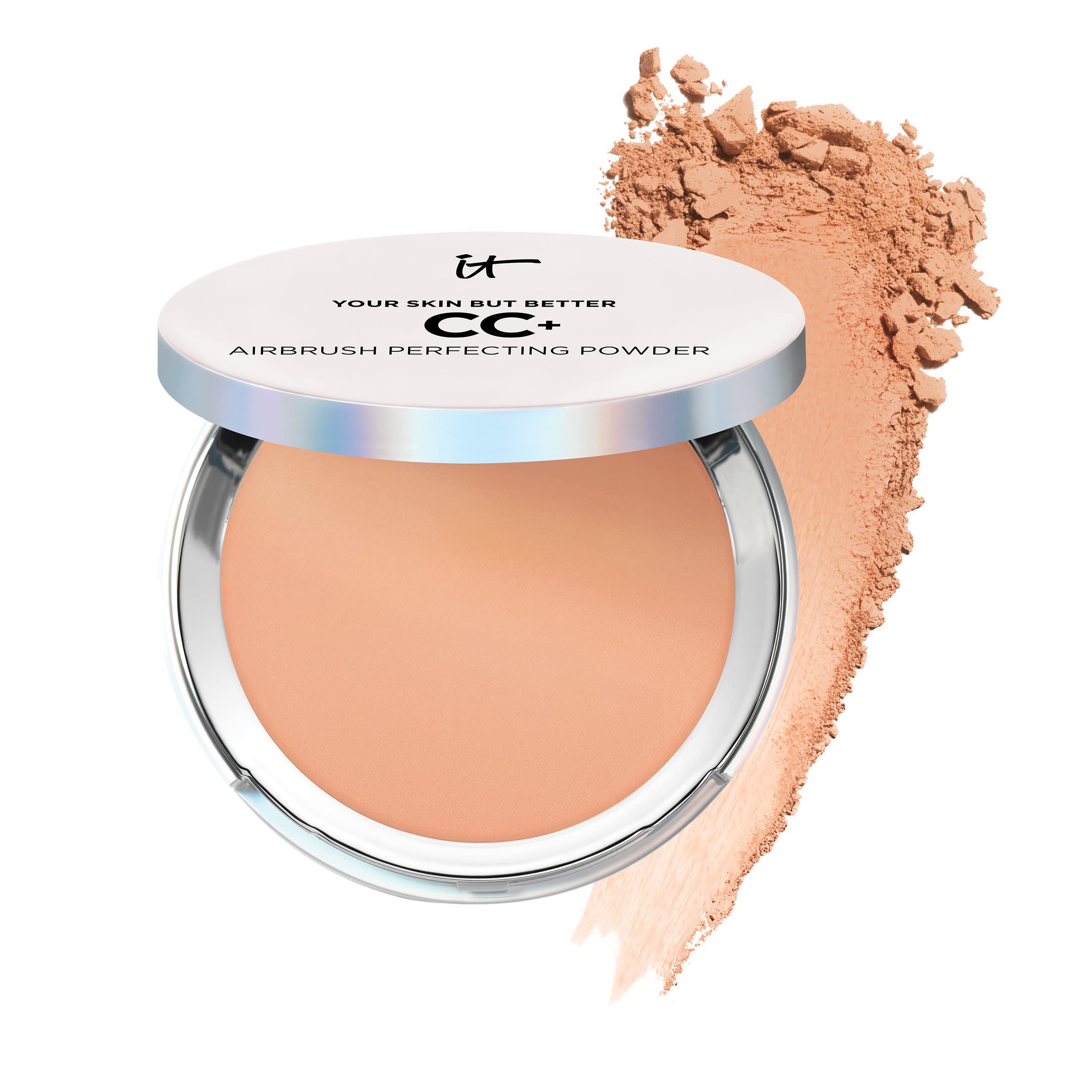 IT Cosmetics CC+ Airbrush Powder Tan packaging for quick on-the-go touch-ups