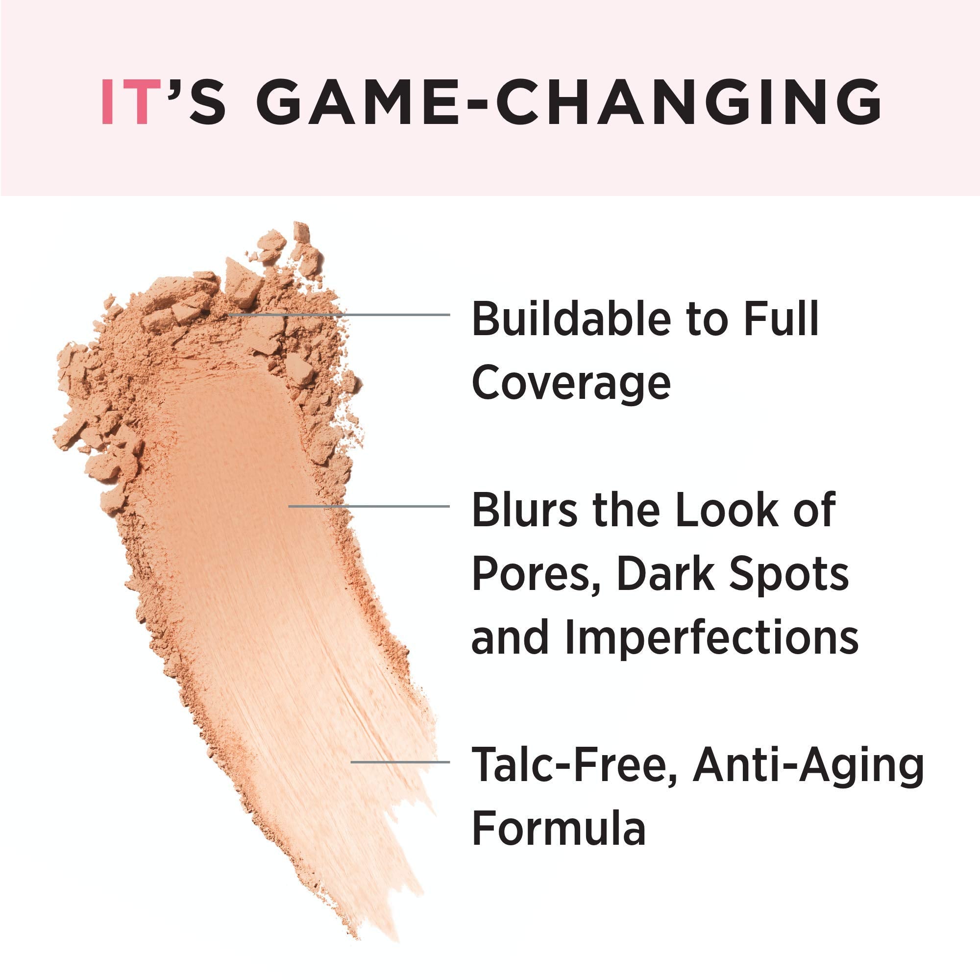 IT Cosmetics CC+ Airbrush Powder Tan swatch shows natural, even coverage