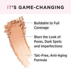IT Cosmetics CC+ Airbrush Powder Tan swatch shows natural, even coverage
