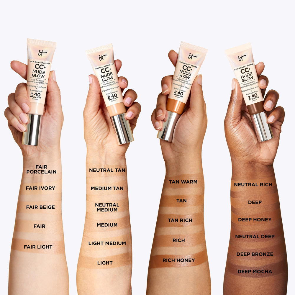 IT Cosmetics CC+ Nude Glow brightening serum image emphasizes glow
