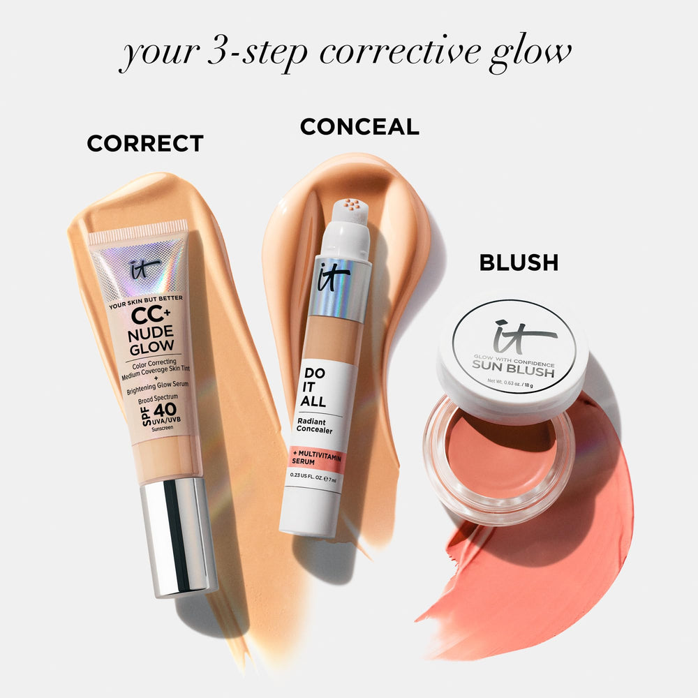 IT Cosmetics CC+ Nude Glow porcelain shade pairs with day wear.