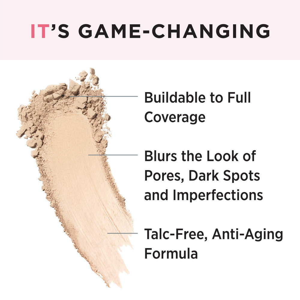IT Cosmetics CC+ Airbrush Perfecting Powder with Heavenly Luxe brush applying buildable coverage