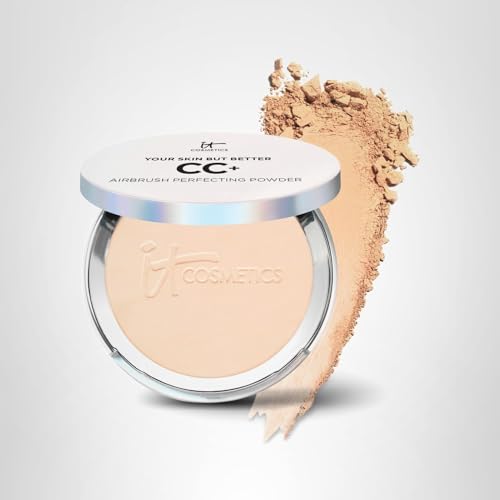 IT Cosmetics CC+ Airbrush Perfecting Powder swatch showing even tone and natural glow