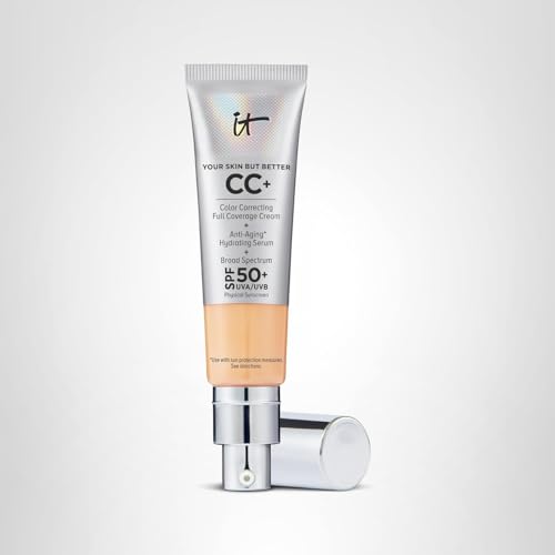 IT Cosmetics CC+ Cream Neutral Medium packaging highlights built-in skincare benefits.