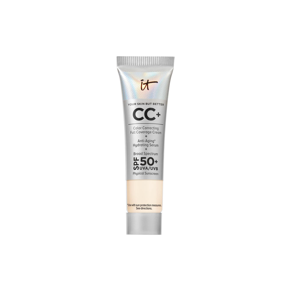 IT Cosmetics CC+ Cream travel bottle closeup for on-the-go coverage