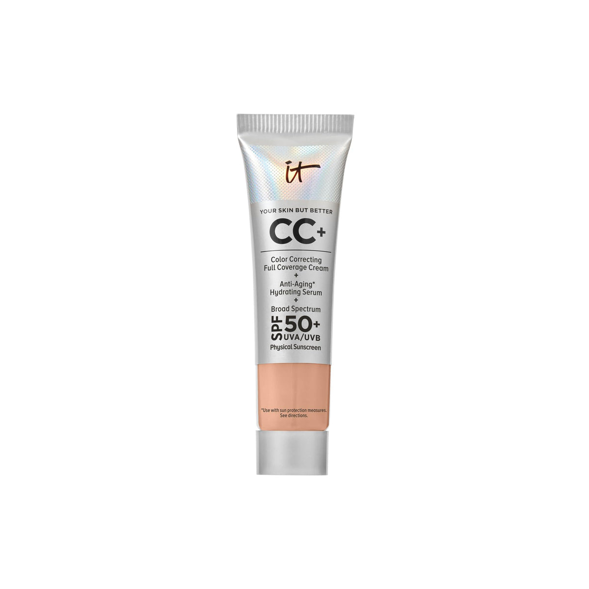 IT Cosmetics CC+ Cream Travel compact application shows portable full-coverage makeup
