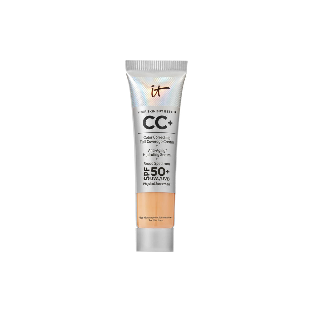 IT Cosmetics CC+ Cream Travel front box highlights full-coverage foundation with SPF 50+.