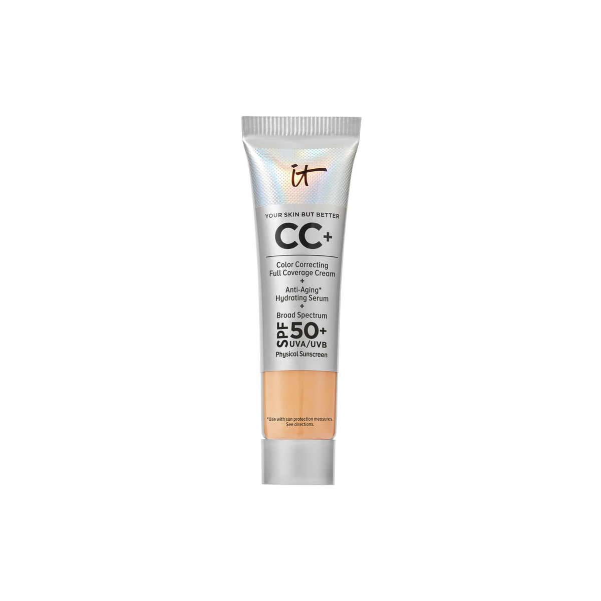 IT Cosmetics CC+ Cream Travel front box highlights full-coverage foundation with SPF 50+.
