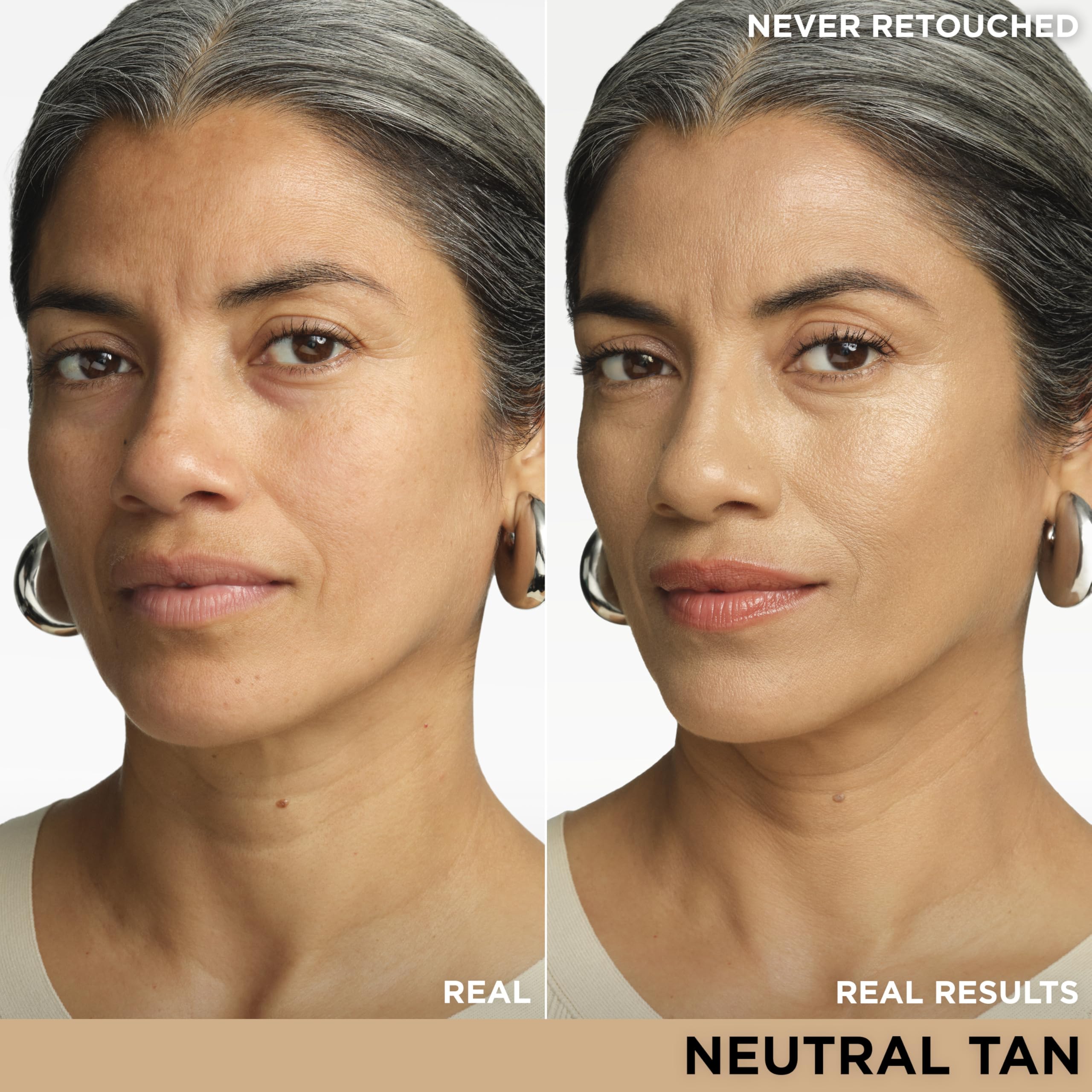 IT Cosmetics CC+ Illumination neutral tan swatch reveals color correction for even tone.
