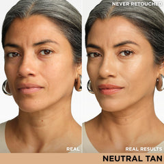 IT Cosmetics CC+ Illumination neutral tan swatch reveals color correction for even tone.