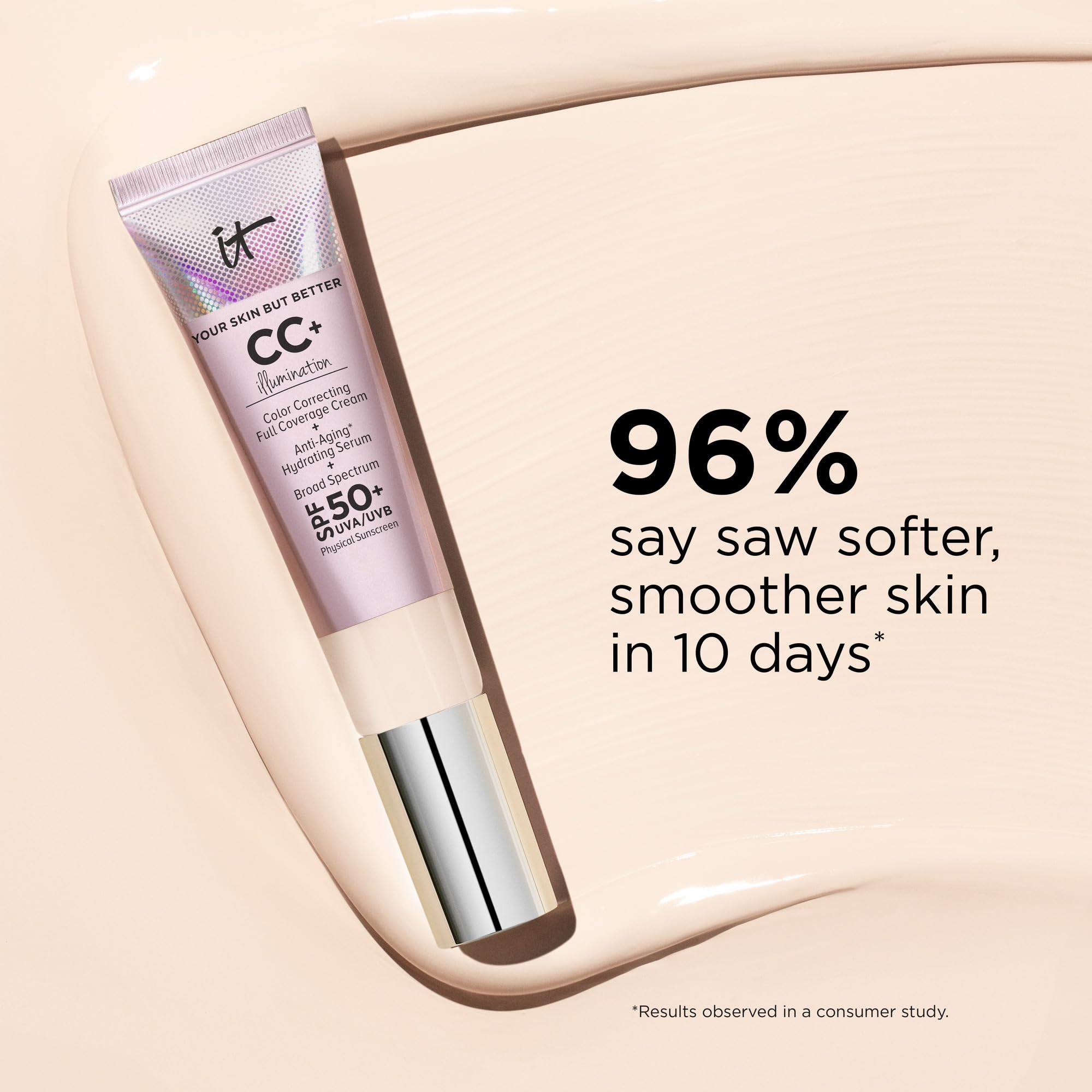 IT Cosmetics CC+ Cream Illumination packaging box presents shade-specific details and skincare benefits