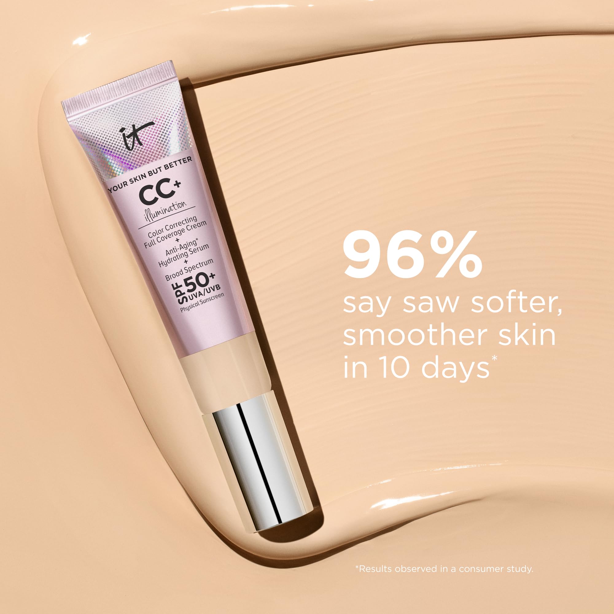 IT Cosmetics CC+ Cream Illumination skin texture closeup shows reduced redness and refined pores